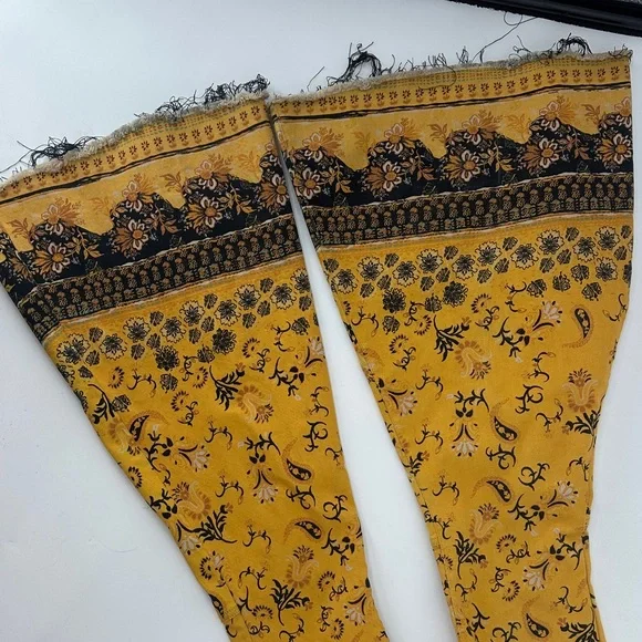 Free People Just Float On denim Floral Yellow Boho Pants flare - Picture 5 of 8